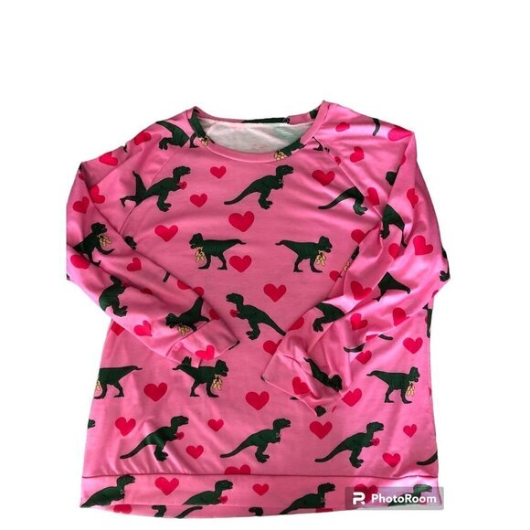 Woman's Plus Heart Dinosaur Pink Lightweight Sweatshirt or Pajama Top 2X - Picture 8 of 10